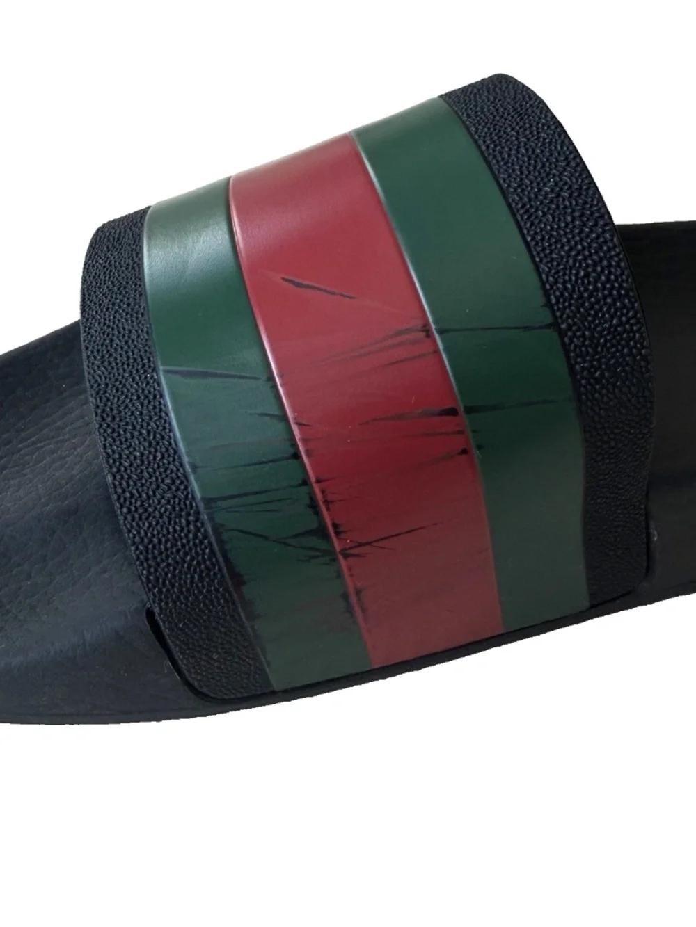 Gucci Web Rubber Slide Sandals Men 9 Black Green Red Stripe Beach Pool READ COND